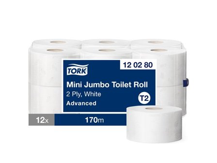TORK Toalettpapper Advanced T2 Mini Jumbo, 850 ark 12/fp - Lyreco - Städ och hygien - Toalettpapper och torkpapper - Toalettpapper - rulle