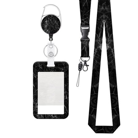 Svart ID-kortholder med bånd, kortholder ID med dreibar karabinkrok, uttrekkbare ID-badge-kortholdere, avtakbar hals lanyard