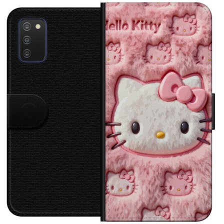 Yhteensopiva Lompakkokotelo Samsung Galaxy A03s Hello Kitty vaaleanpunainen pörröinen tausta, jossa on ikoninen kasvot ja kawaii-esteettisyys
