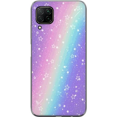Kompatibelt Mobildeksel til Huawei P40 lite Rainbow-farget pastellbakgrunn med hvite stjerner og gnistrende prikker i myk overgang