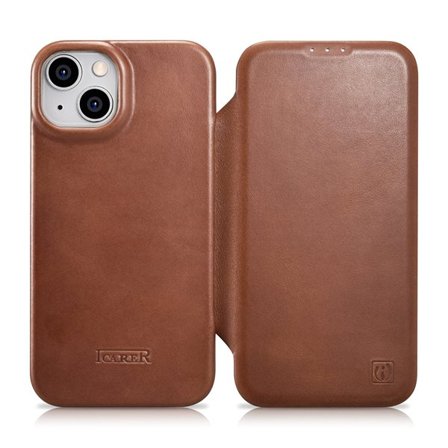 iCarer CE Oil Wax Leather Folio Case iPhone 14 Plus MagSafe Flip Case Brown (AKI14220707-BN)