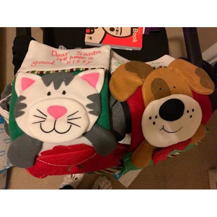 Julestrømper for katter, stor jule-hengestrømpe for kjæledyrhund og katt med ekstra frontlomme for julepynt (katt)