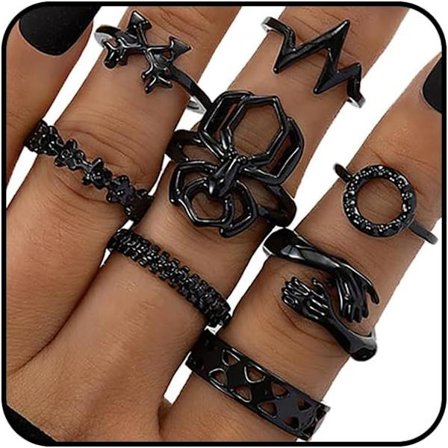 8 st Svarta Coola Gotiska Justerbara Ringset för Kvinnor, Vintage Chunky Knuckle Goth Punk Ringar, Vintage Stapelbara Ringar Boho Öppna Ringar Y2K
