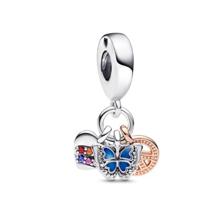 Pandora Moments - Hopeariipus kirkkaalla kuutiollisella zirkonialla ja sinivalkoisella emalilla - Sydän- ja rauhanriipus