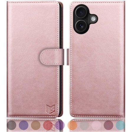 Etui til iPhone 17 6.3" [RFID-blokkering] [Magnetisk beskyttelse] Kortspor Premium PU-lær Lommeboketui til Apple 17 Rose Gold