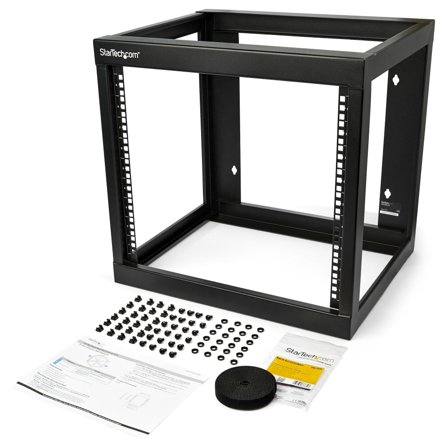 StarTech 9U 19" Wall Mount Network Rack 17" Deep 2 Post Open Frame for Server Room/Data/AV/IT/Communication/Computer Equipment/Patch Panel w/ Cage