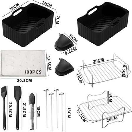 ING Dual-sone airfryer med 10 tilbehør: Frityrtilbehør - Grillrist - Gjenbrukbar silikon airfryer liner