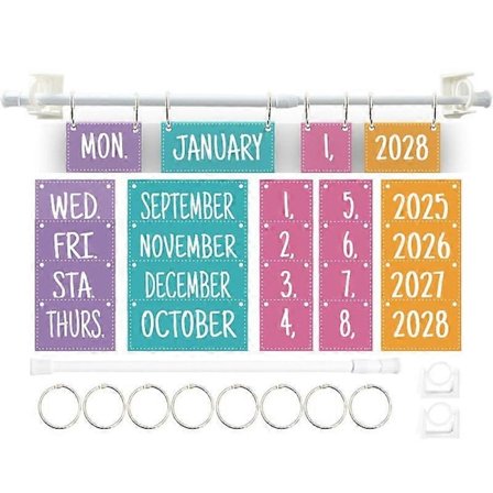 Kalender Oppslagstavle Sett 2024 til 2028 Flip Kalender med Holder Klasseromsdekorasjon med Datokort Justerbar Kalenderholder for Klasserom Hjem