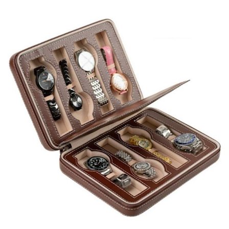 Lyxig klockbox med 8 fack och dubbellagerdesign