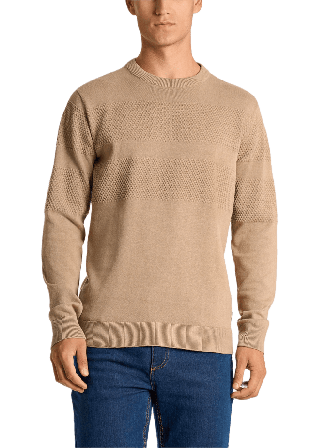 Lindbergh Purl knit o-neck jumper Stickat Herr Beige M