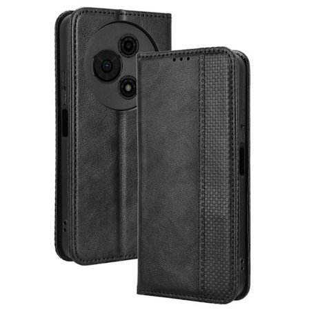 För TCL 605 4G / 60 SE Plånboksfodral med Ställ Retrotextur - Svart