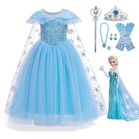 3-9 År Piger Frozen Elsa Kostume Prinsesse Flot Kjole Cosplay Party Kjole + Tilbehør Gaver