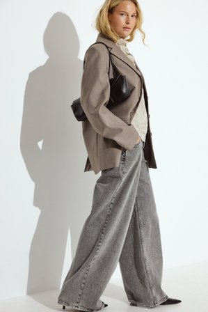 NA-KD Low Waist Wide Leg Jeans with Seam Details - Low Waist Jeans - Grå - EU 42