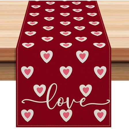 ING Rød Valentinsdag Bordløper med Hjertemotiv, Romantisk Dukdekorasjon for Middag og Fest