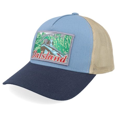 Wild Spirit - Beige trucker Cap - Swedish Dalsland Landscape Light Blue/Khaki/Navy A-Frame Trucker @ Hatstore