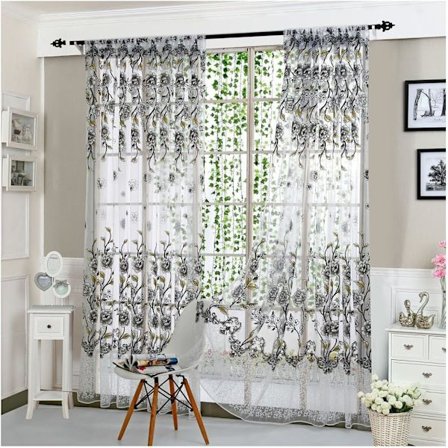 Genomskinlig gardin Tulle fönstergardin Valance Panel Tyg Gardin Hem Fönster Dekor Gardin, Grå