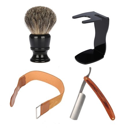 Rakkniv Rakset med Läderstrigel Bälte Herr Grooming Kit Rakborste