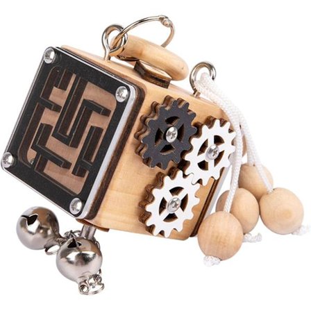 Aktivitetskub i trä, Montessori-leksak, labyrint