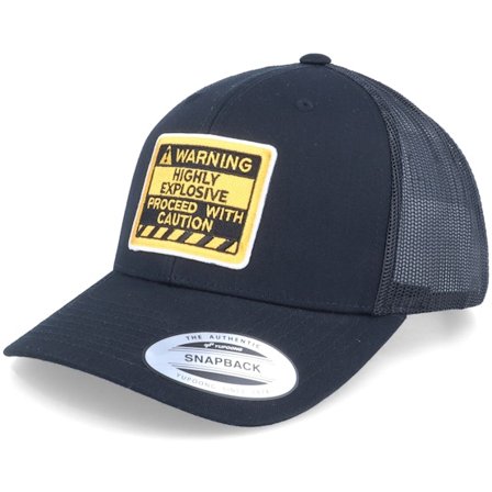 Iconic - Black - trucker - Cap - Warning Highly Explosive Patch Black Trucker - Hatstore