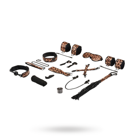 Leopard Print 13-piece restraint set - Vuxen.se - Bondage kit, BDSM leksaker i set, BDSM bondage leksaker