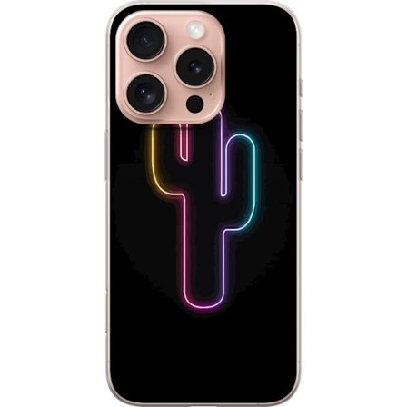 Yhteensopiva Puhelinkuori Apple Apple iPhone 16 Pro Neonpiirros kaktuksista vaaleanpunaisessa ja sinisessä valossa tummaa taustaa vasten