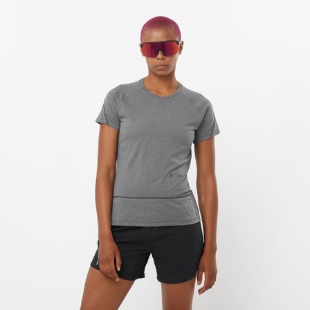 Salomon - Kurzarmshirt Damen Cross Run Graphic - Deep Black / Heather