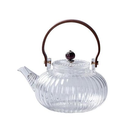 Tekanna i glas Trähandtag Tekläder med filter teceremoni Hög Boron Silicon Transparent Pumpkin Po