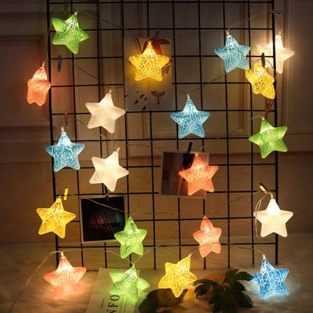 Stjernelys, 3M 20LED varm søt eventyr flerfarget sprukket stjerneform, lysstreng for barnerom, hage, bryllup, juletre