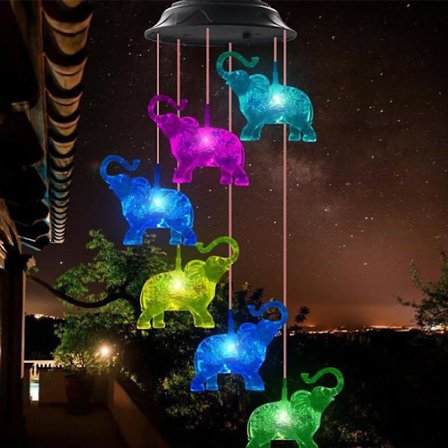Vindklockor - Elefant solcells vindklockor för utomhus LED-lampor, färgförändrande vattentäta vindklockor Unik utomhusträdgårdsdekoration. (elefant)