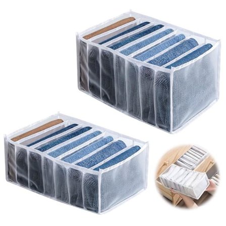 2 stk Garderobe Klær Arrangør, 7 Grid Klær Skuff Arrangører Skillevegg Foldbar Skuff Klær Oppbevaringsbokser