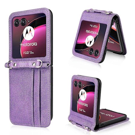 Til Motorola Razr 40 Ultra 5g Hård PC + PU Læder Cover Enkeltdelt Design Kortlommer Telefonetui Med Snøre