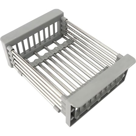 Uttrekkbart oppvaskstativ, oppvaskstativ over vask, avrenningsstativ for oppvask og frukt - Rustfritt stål (grå)