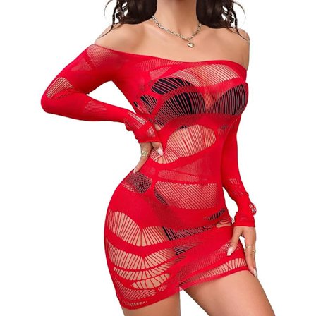 Naisten seksikäs alusvaatepuku, yksiosainen babydoll-kalaverkko yöpaita