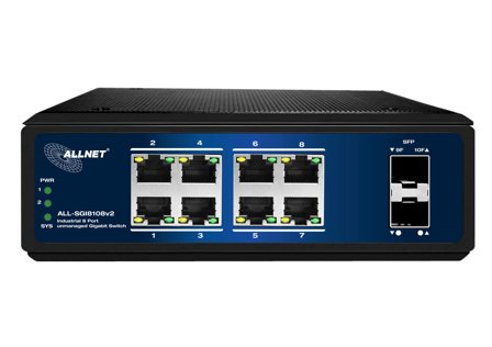 ALLNET Switch unmanaged industrial 8 Port Gigabit / 8x LAN / 2x SFP / Lüfterlos / DIN / IP40 / ALL-SGI8108v2