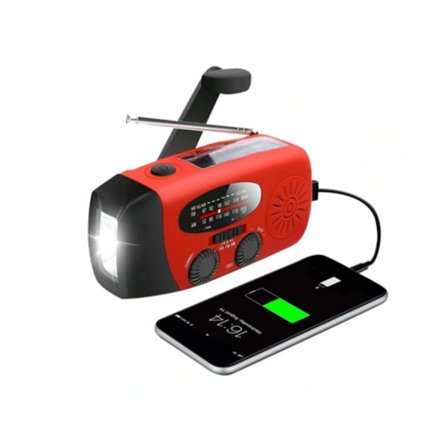 Krankradio med solceller / lommelygte - 2000mAh Powerbank - Rød