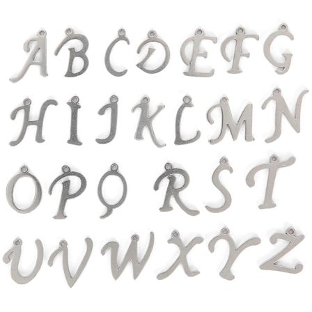 26 st DIY Bokstav Berlock Handgjorda Halsband Armband Smycken Hantverk Tillbehör Rostfritt Stål Färg-26 st/påse