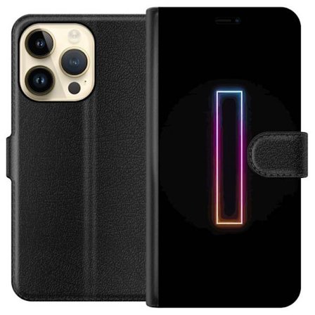 Kompatibel Tegnebogsetui til Apple Apple iPhone 14 Pro Minimalistisk neonbogstav I i regnbuefarver mod mørk baggrund