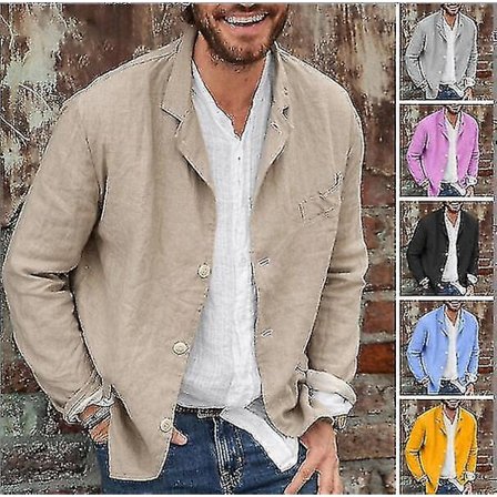 Herre bomull, lin Casual dress frakk Lapel button-down jakke D