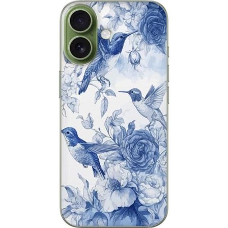 Kompatibel Mobilcover til Apple Apple iPhone 17 Fugle og blomster blå romantiskt mønster