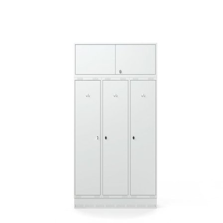 Clothes locker FORCE, 3 modules, upper cupboard, skirting base, 2440x1200x550 mm, grey