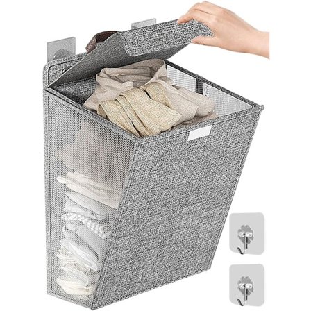 Hængende Vasketøjskurv, Stor Vasketøjskurv med Håndtag, Installationsfri Vasketøjskurv, Vægmonteret Badeværelseskurv