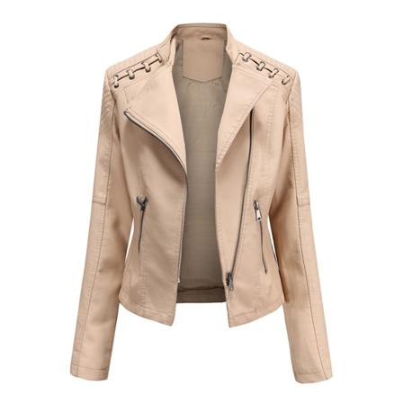 Damer Pu-läder Lapel Neck Blazers Långärmad Spetsjacka