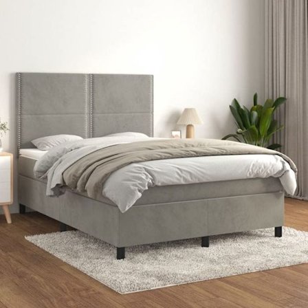 Maison Exclusive - Sängram med lameller och ljusgrå madrass 140x190cm Sammet