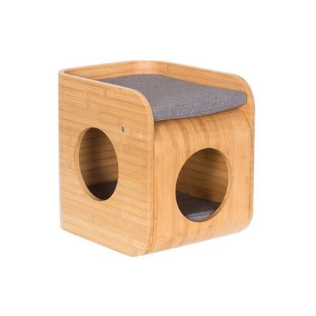 2-in-1 Bambu Kissanpesä ja Sivupöytä Pestävällä Tyynyllä