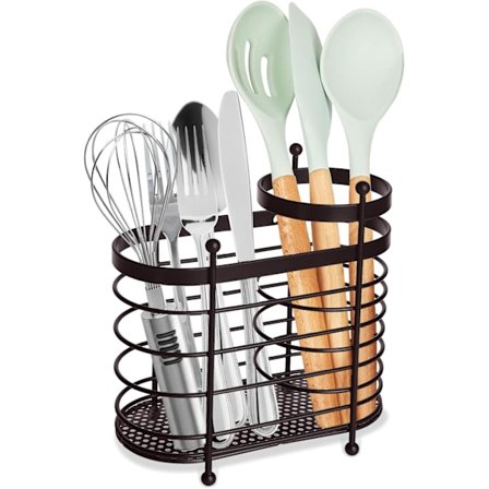 Köksredskapshållare för Bänkskivan, Metallredskapshållare Ställ Brons Matlagningsverktyg Förvaring Besticksorganisatör med Dräneringshål