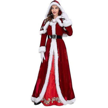Plus Size Deluxe Fløjl Voksen Julekostume Cosplay Par Santa Claus Tøj Fancy Dress Juleuniform Dragt Til Mænd Kvinder-e
