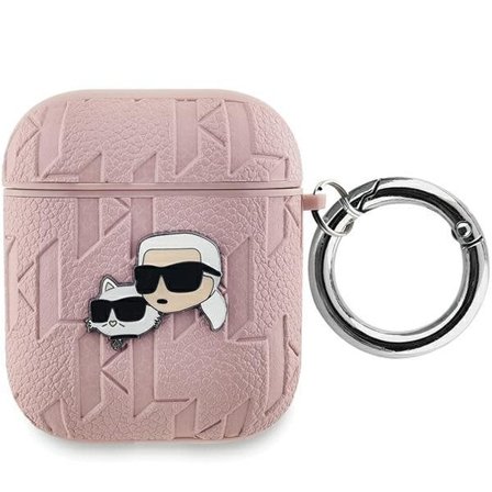 Karl Lagerfeld Monogram Karl & Choupette Head -kotelo AirPods 1 / 2 - vaaleanpunainen