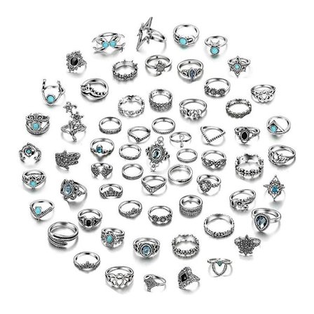62 stk. Vintage Sølv Knoringe Sæt til Kvinder Teenagere Boheme Stabelbare Led Fingerringe