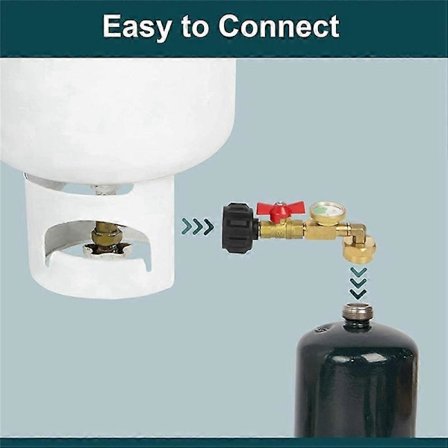 Propan Fyldningsadapter med Ventil og Måler, Fyld 1 Lb Flasker fra 20 Lb Tank, 90-Graders Albue Des