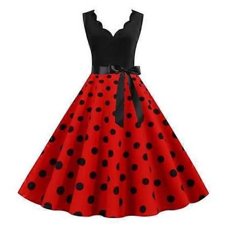 Dame Midi Kant Høy Midje Snøring Stram Kjole Blomster Sløyfe Dekor Ermeløs A-linje Løs Kant Prikket Retro 50-talls